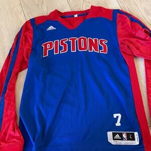 Adidas Pistons Blue and Red Long Sleeve Shirt
